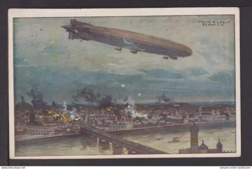Zeppelin Ansichtskarte I. WK Flugpost Luftflotten-Verein Künstlerkarte Schulze