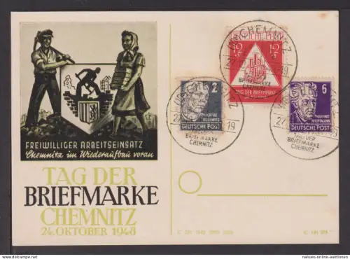 SBZ Chemnitz im Aufbau Philatelie Tag der Briefmarke schöne Künstler Anlasskarte