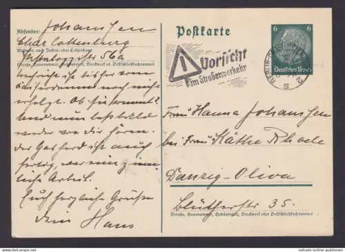 Deutsches Reich Postkarte Berlin Charlottenburg SST Vorsicht im Strassenverkehr