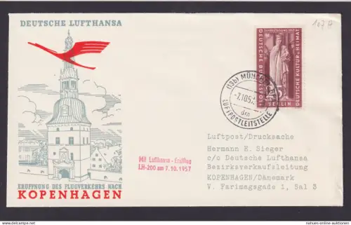 Bund Berlin Brief Flugpost Airmail München Kopenhagen Dänemark Deutsche LH 200