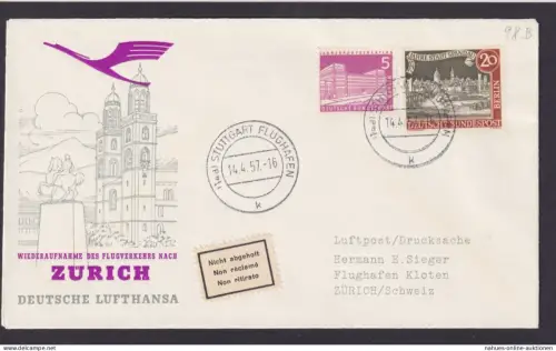 Berlin Bund Brief Flugpost Airmail Stuttgart Kloten Zürich Schweiz Lufthansa