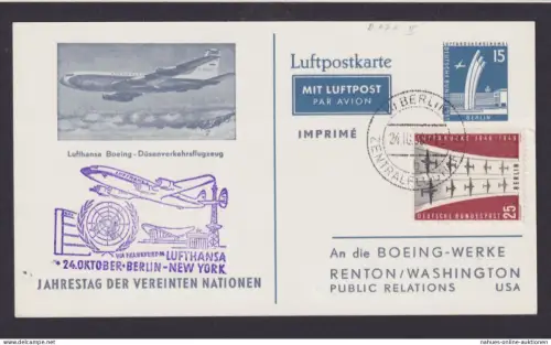 Berlin Flugpost Airmail tolle Privatganzsache Flugzeug Renton Washington USA