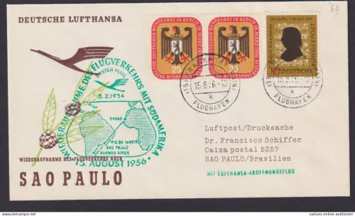 Bund Berlin MIF Flugpost Airmail Paar 137 Bundesrat u.a. Frankfurt Hessen Sao