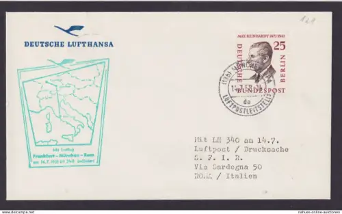 Bund Berlin Brief Flugpost Airmail EF 25 Pfg. Männer München Rom Italien