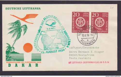 Bund Berlin MEF Paar 139 Brief Flugpost Airmail Düsseldorf Dakar Westafrika