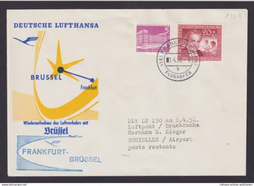 Bund Berlin Brief Flugpost Airmail Frankfurt Main Brüssel Belgien Lufthansa