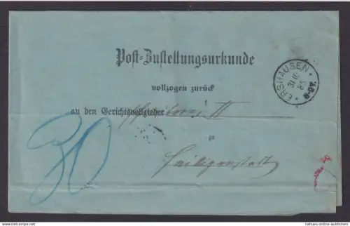 Deutsches Reich Brief Zustellungsurkunde K1 Ershausen Thüringen Seligenstadt