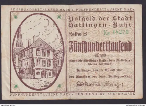 Banknote Geldschein Hattingen Ruhr 500 Tausend gefaltet