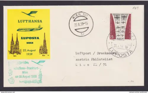 Bund Berlin Brief Flugpost Airmail Köln Wien Österreich Lufthansa