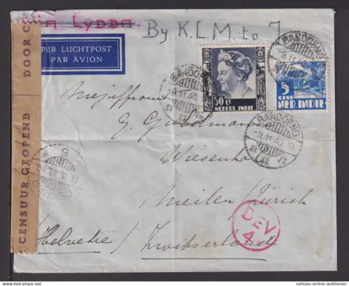 KLM Flugpost Airmail Niederlande Niederl Indien selt Zensurbrief Bandoeng
