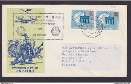 Bund Berlin Brief Flugpost Airmail MEF 189 Paar Weltkongreß Elefant Düsseldorf
