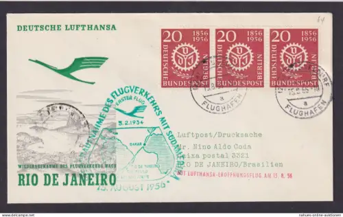 Bund Berlin MEF 3er Streifen 139 Brief Flugpost Airmail Düsseldorf Rio DE