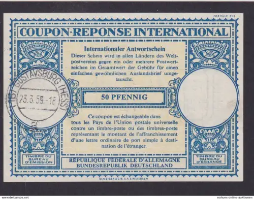 Gustavsburg Hessen Int. Antwortschein Bundesrepublik 50 Pfennig