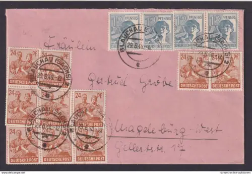 Zehnfachfrankatur All. Besetzung Brief Glauchau Sachsen Paare Magdeburg Sachsen