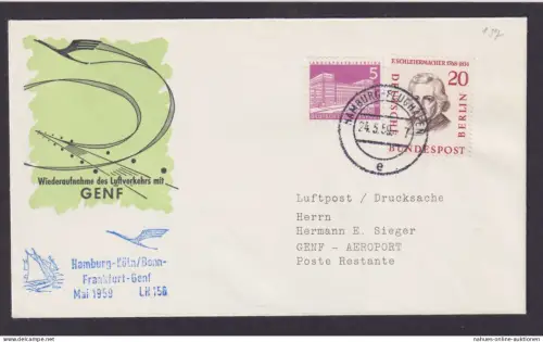 Berlin Bund Brief Flugpost Airmail Hamburg Genf Schweiz Lufthansa LH 156