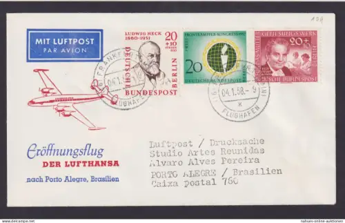 Bund Berlin Brief Flugpost Airmail Frankfurt Main Porto Alegre Brasilien