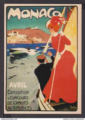 Jugendstil Art Nouveau Künstler Ansichtskarte Monaco Ausstellung Motorboote