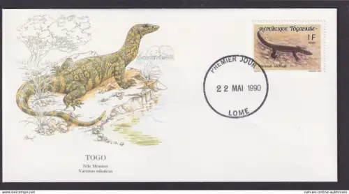 Togo Westafrika Fauna Nil Waran schöner Künstler Brief