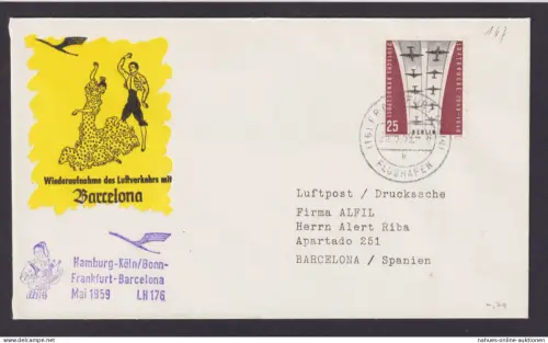 Bund Berlin Brief Flugpost Airmail Frankfurt Main Barcelona Spanien Lufthansa
