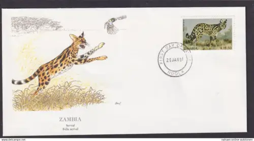 Sambia Afrika Fauns Katze Serval schöner Künstler Brief