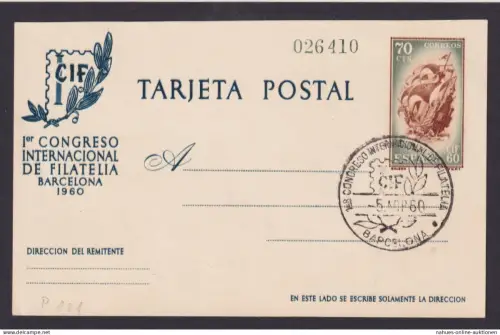 Barcelona Spanien Ganzsache P 101 mit SST Philatelie Congress 1960