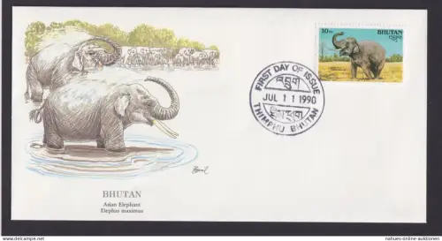 Bhutan Süsasien Fauna Tiere Elefant schöner Künstler Brief