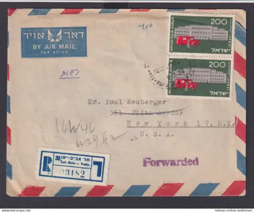 Flugpost R Brief airmail Tel Aviv New York USA 1954
