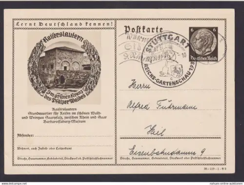 Stuttgart Ganzsache Deutsches Reich SST Reichsgartenschau 1939 Motiv