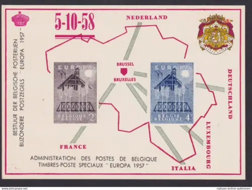 Europa Cept Belgien Gedenkblatt Wertstempel wie 1070-1071 Wappen und Krone