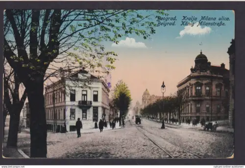 Serbien Ansichtskarte Beograd Belgrad König Milan Strasse Urfahr Linz Österreich