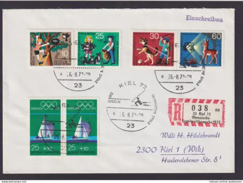 Bund Sport Kiel R Brief Schützt d. Tiere Olympia 72 Sonder R-Zettel Oly. Segel -