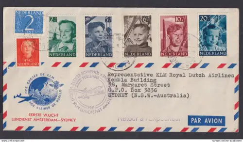 Flugpost airmail Niederlande KLM schöne Frankatur Voor het Kind Destination