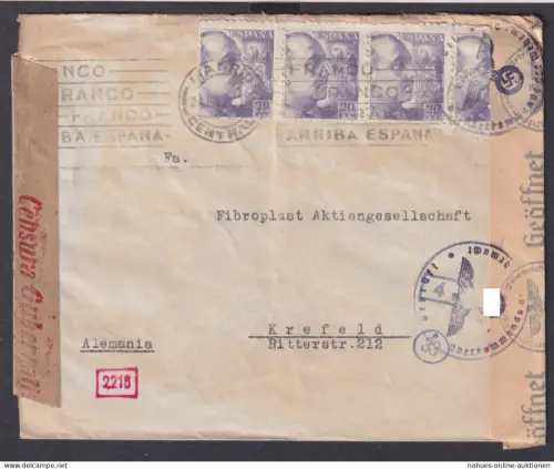 Madrid Spanien Zensur Brief MEF 20 cts Krefeld