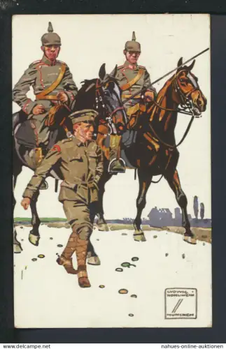 Ludwig Hohlwein Künstler Ansichtskarte Rotes Kreuz Krieg Soldaten Feldpost Frankfurt