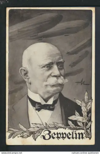 Ansichtskarte Graf Zeppelin Portrait als signierte Künstler Karte