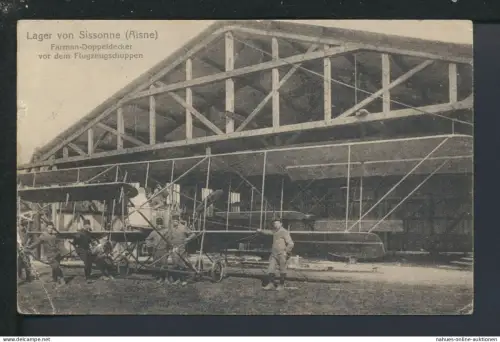 Ansichtskarte Flugzeug Krieg Frankreich Sissonne Farmann Doppeldecker Feldpost