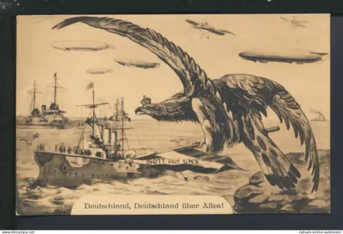 Zeppelin seltene Propaganda Ansichtskarte Flugzeug Schiffe Krieg Feldpost Köln NRW