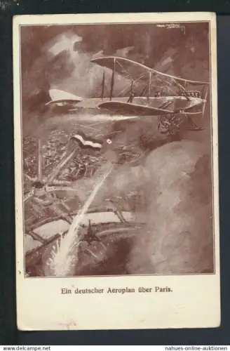 Propaganda Ansichtskarte Deutscher Aeroplan über Paris Frankreich Flugzeug Krieg