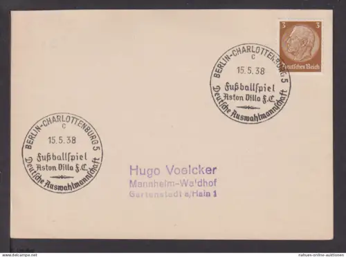 Sport Deutsches Reich Brief selt. SST Berlin Charlottenburg Fußballspiel Aston