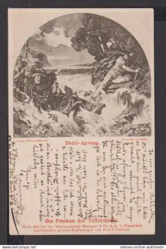 Ansichtskarte Künstlerkarte Baden Schweiz Tell Sprung 1898 Mulhouse Frankreich