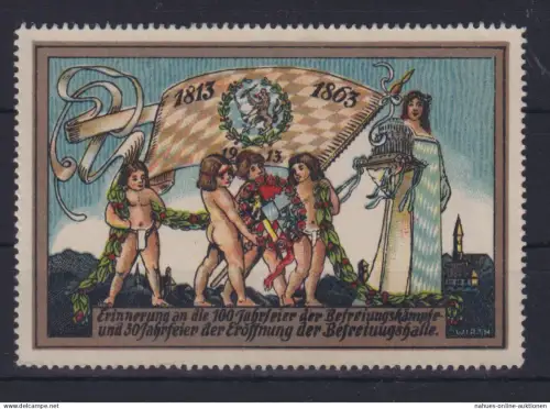 Seltene Künstler Vignette sign. Wirth Befreiungskriege + Eröffnung Halle 1813-1863