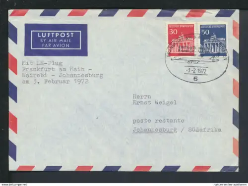 Flugpost Bund Brief selt SST Erstflug B747 1972 Frankfurt Hessen Johannesburg