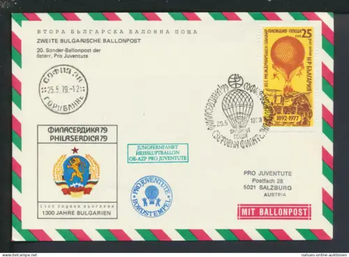 Flugpost Airmail Brief Ballonpost Bulgarien Salzburg Österreich