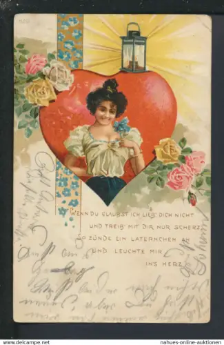 Jugendstil Künstler Ansichtskarte Mädchen mit Blume Herz Eppelheim Baden-Württemberg