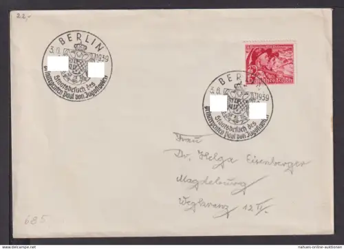 Deutsches Reich Brief Berlin selt SST Staatsbesuch 1939 Magdeburg Sachsen-Anhalt