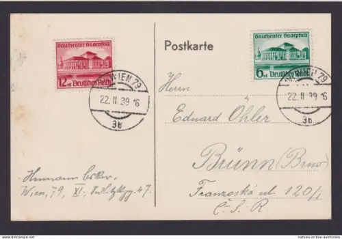 Deutsches Reich Österreich Ostmark Wien Postkarte Brünn Tschechien CSSR Sondertarif