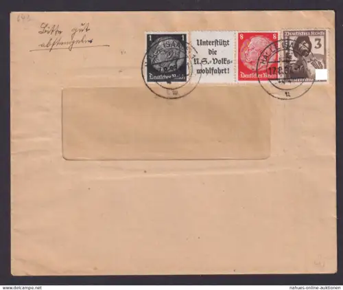 Deutsches Reich Brief Zusammendruck plus ZUF Hindenburg Halle Saale 17.8.1937