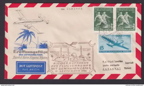 Flugpost Brief Air Mail DDR Zuleitung Wiederaufnahme Naher Osten 1956 Bagdad Teheran