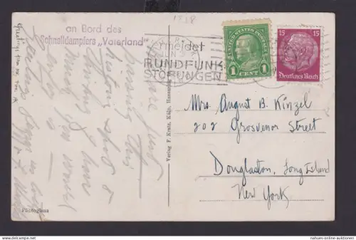 Schiffspost Deutsches reich Schnelldampfer Vaterland n Douglaston Long Island USA