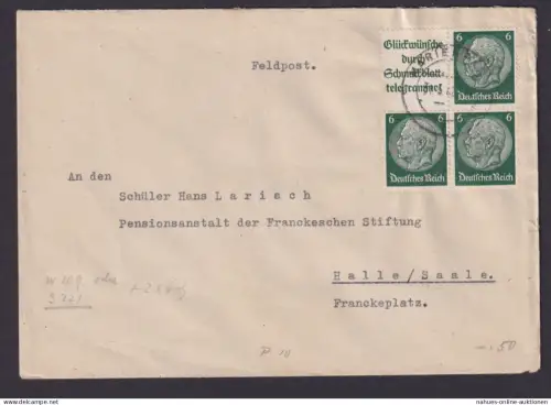 Deutsches Reich Brief Zusammendruck Hindenburg Viererblock Marienbad nach Halle